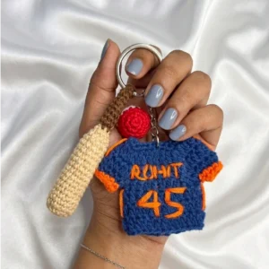 Handmade Crochet Rohit Sharma Mumbai Indians Jersey Keychain 2