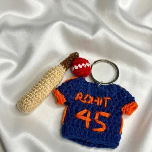 Handmade Crochet Rohit Sharma Mumbai Indians Jersey Keychain 2
