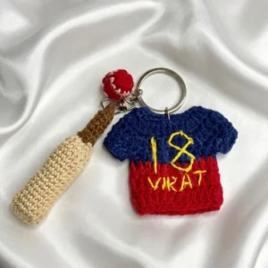 Handmade Crochet Virat Kohli RCB Jersey Keychain 3