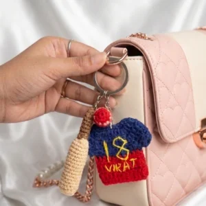 Handmade Crochet Virat Kohli RCB Jersey Keychain 3