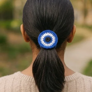 crochet evil eye hair tie rubber band (1)