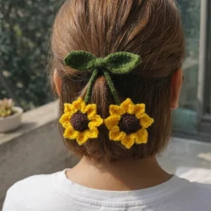 crochet sunflower hair tie rubber band 1