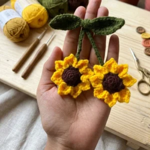 crochet sunflower hair tie rubber band 1