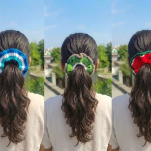 evil eye, kiwi, watermelon crochet scrunchies