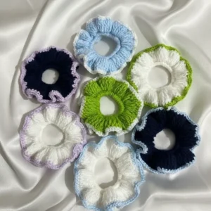 multicolor handmade and crochet scrunchies 1