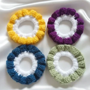 multicolor handmade and crochet scrunchies 2