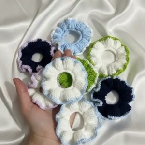 multicolor handmade and crochet scrunchies
