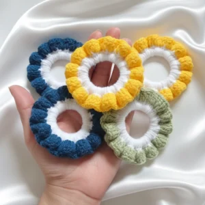 multicolor handmade and crochet scrunchies 2