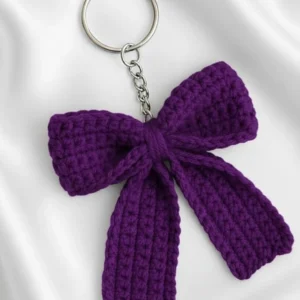 purple crochet bow keychain