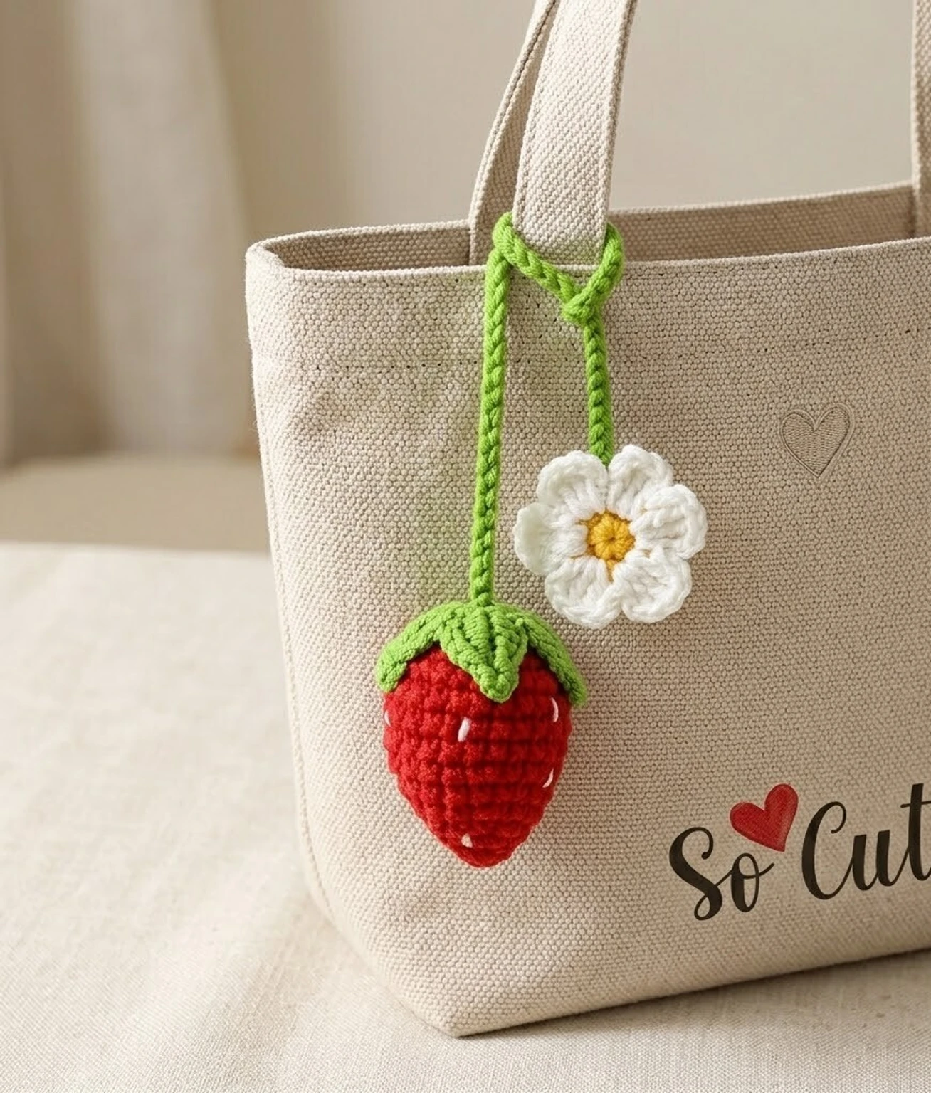 Handmade Crochet Strawberry and Daisy Car Hanging Accessories