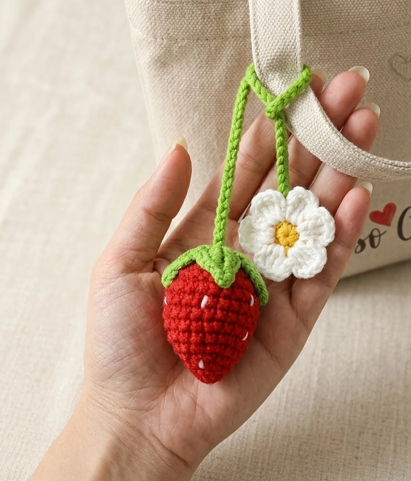 Handmade Crochet Strawberry and Daisy Car Hanging Accessories