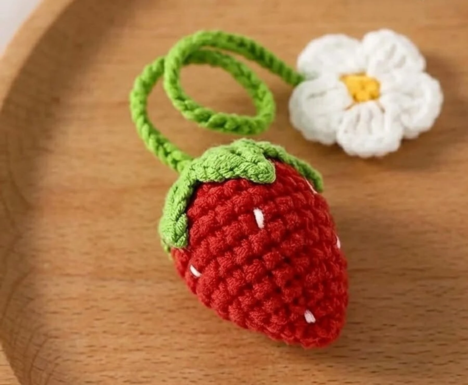 Handmade Crochet Strawberry and Daisy Car Hanging Accessories