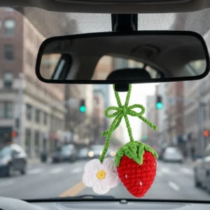 Handmade Crochet Strawberry and Daisy Car Hanging Accessories