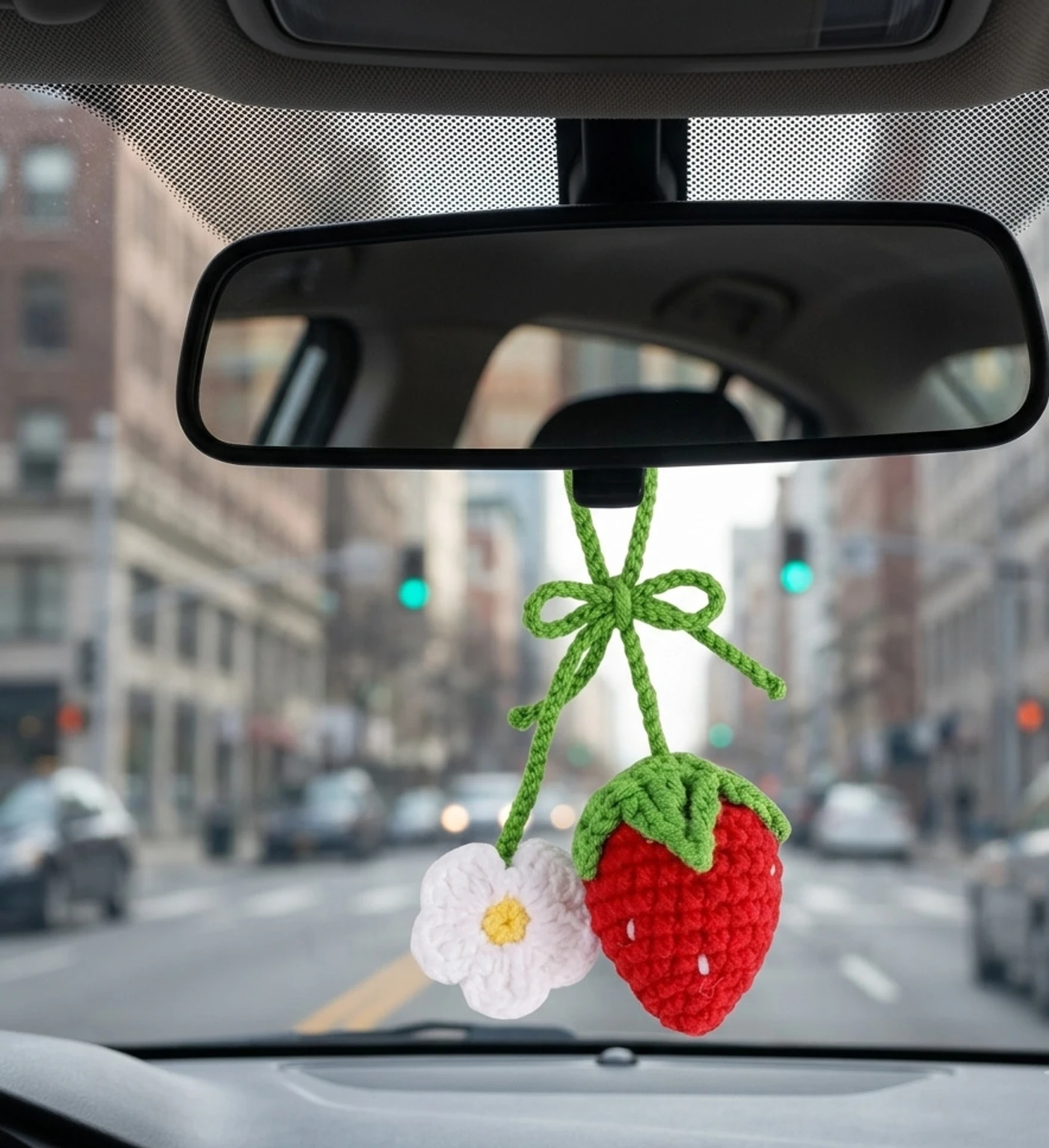 Handmade Crochet Strawberry and Daisy Car Hanging Accessories
