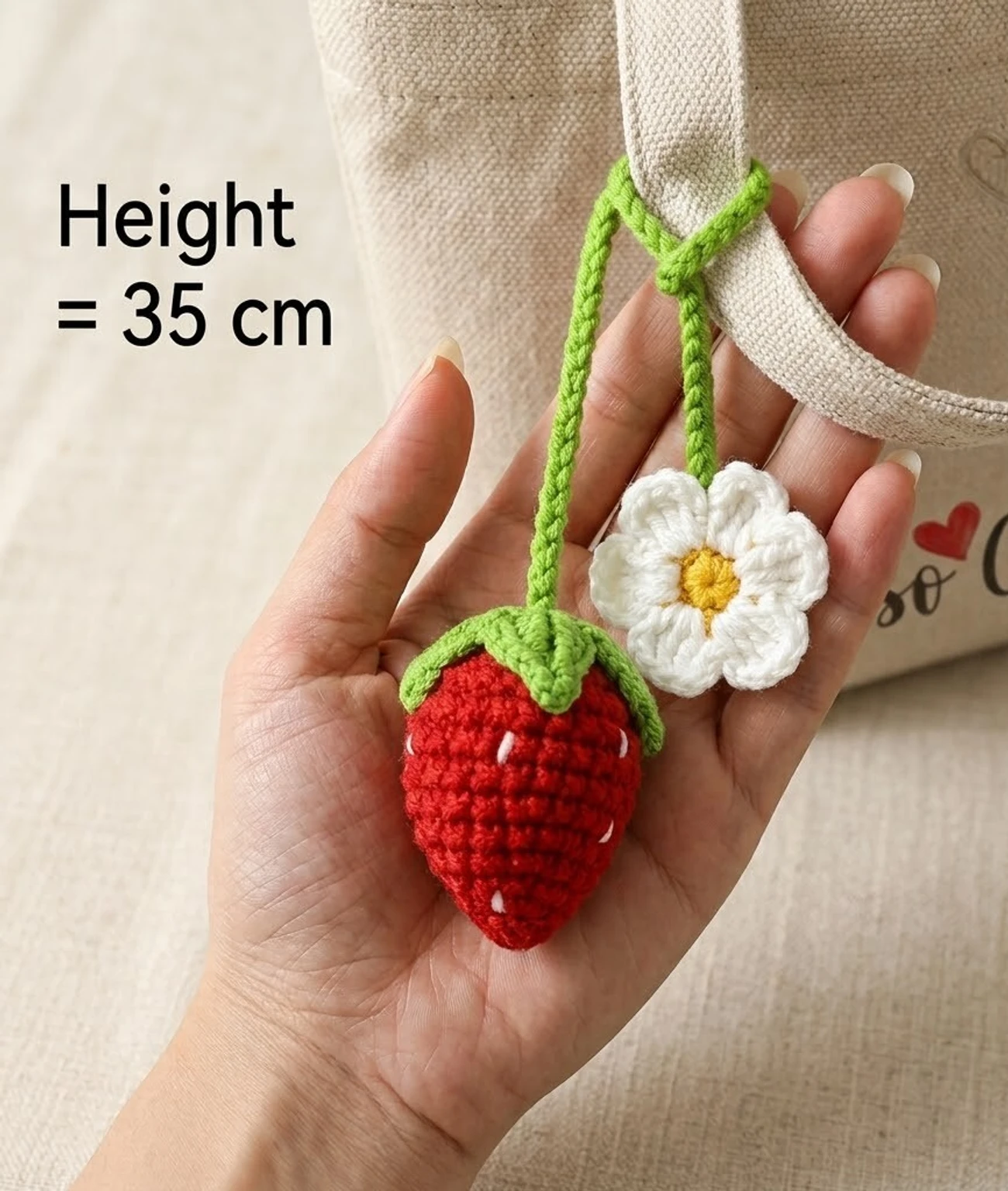 Handmade Crochet Strawberry and Daisy Car Hanging Accessories
