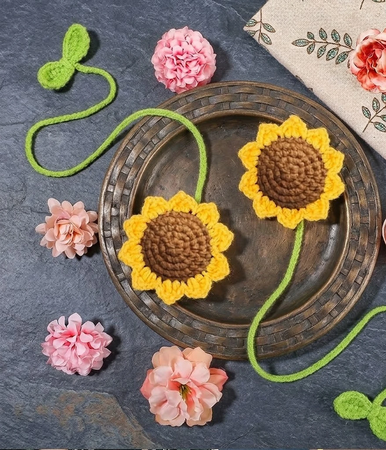 Handmade Crochet Sunflower Car Hanging