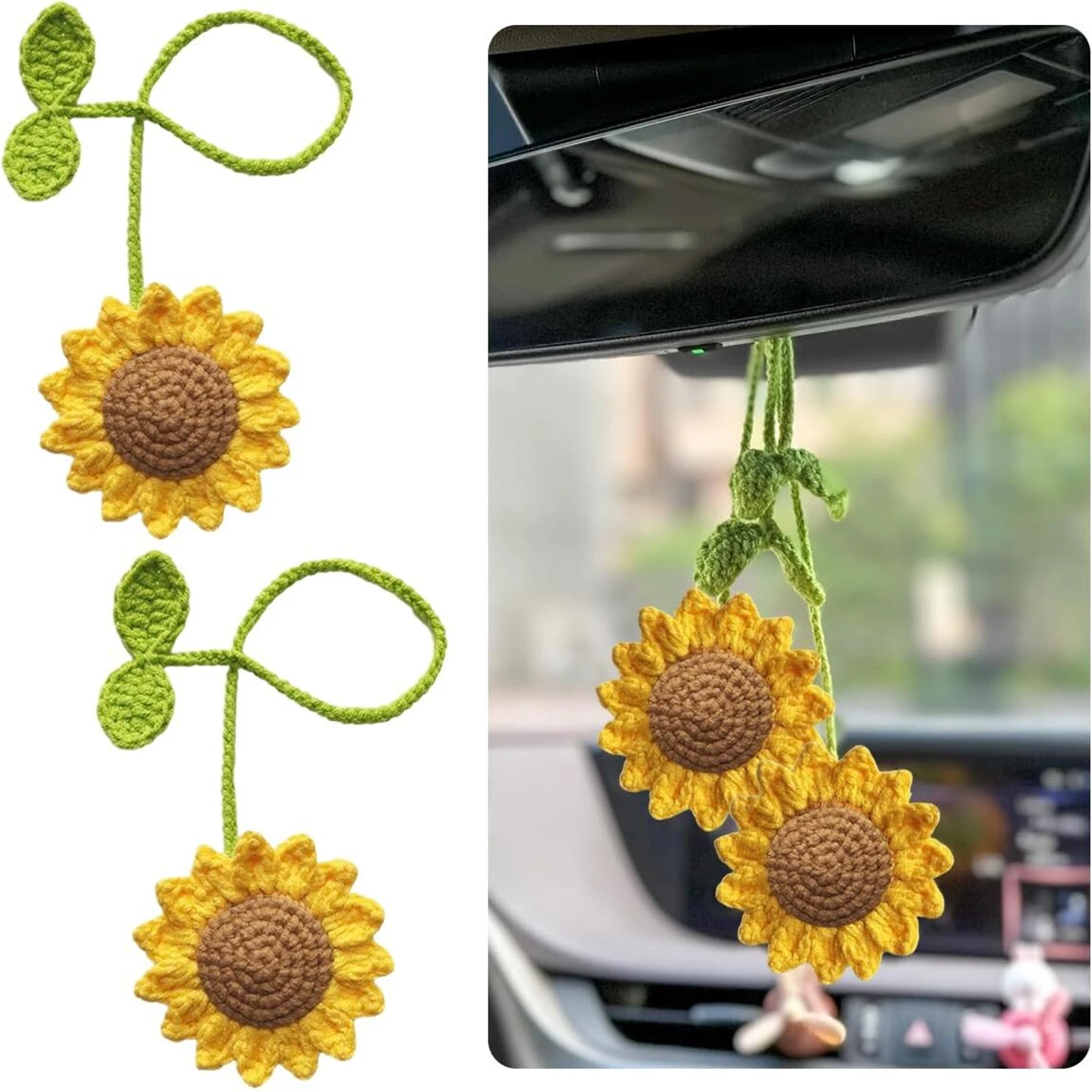Handmade Crochet Sunflower Car Hanging