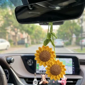 Handmade Crochet Sunflower Car Hanging