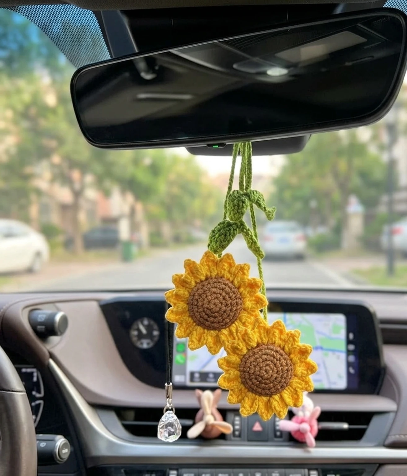 Handmade Crochet Sunflower Car Hanging
