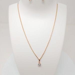 Gold Plated Oval Shape Pendant Necklace Set with Earrings, Ring, Chain for Women