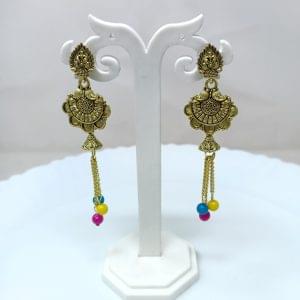 flower and leaf design long chain dangle drop earrings