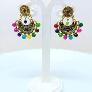 gold plated multicolor layered partywear earring