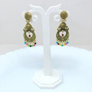 gold plated multicolor layered partywear earring