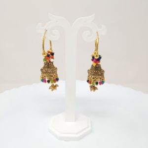 multicolor dangles gold plated hoop jhumkas earrings with studded pearl