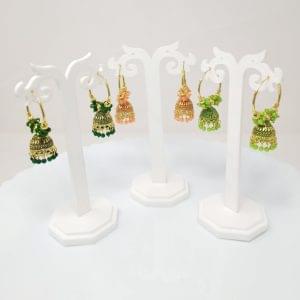 multicolor dangles gold plated hoop jhumkas earrings with studded pearl