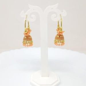 multicolor dangles gold plated hoop jhumkas earrings with studded pearl