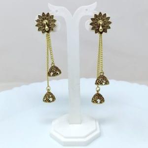 gold plated studded long drop earrings gold8