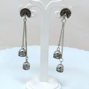 peacock green long drop earrings