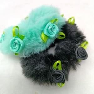 fur floral rubber bands blue black