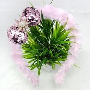 furr hair band with sequin bow baby pink