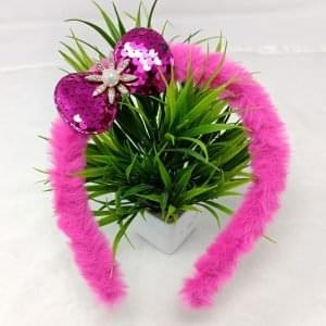furr hair band with sequin bow magenta