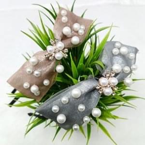 pearl beaded bow hairband grey brown