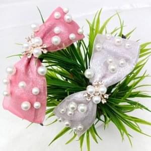 pearl beaded bow hairband pink white