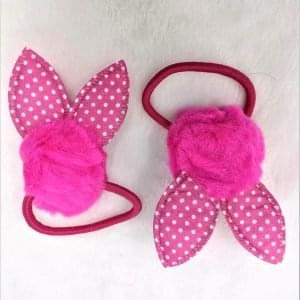 polka dot pom pom bunny ponytail rubber magenta1