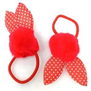 polka dot pom pom bunny ponytail rubber red