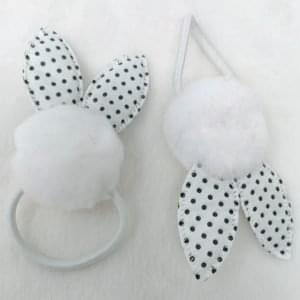polka dot pom pom bunny ponytail rubber white