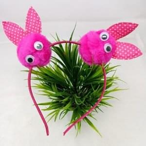 pom pom rabbit ear and eye hairband headband magenta