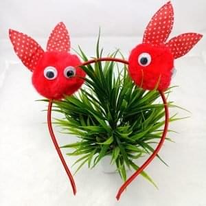 pom pom rabbit ear and eye hairband headband red