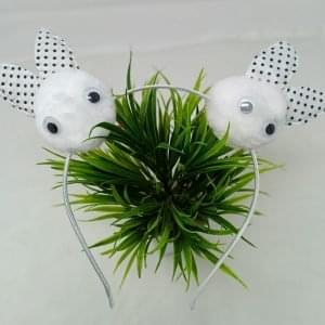 pom pom rabbit ear and eye hairband headband white