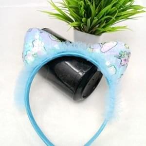sequin cat ears fur hairband headband sky blue