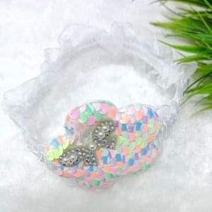 sequin flower elastic hairband white