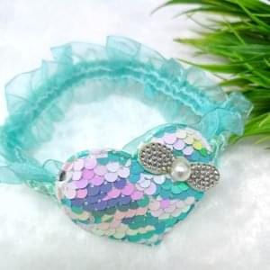 sequin heart elastic hairband cyan