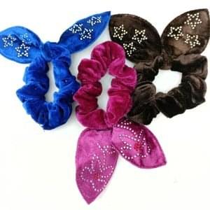 velvet bunny ear knotted hair scrunchie blue purple brown
