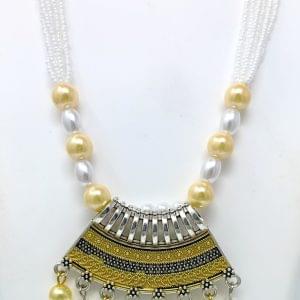yellow long necklace with stud earrings