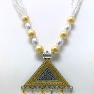 yellow long necklace with stud earrings