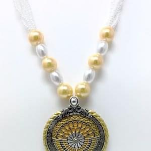 yellow long necklace with stud earrings